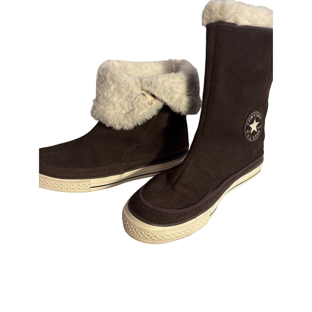 Converse Brown Suede Chuck Taylor Fall Winter Fuzzy Lined High Top Sneakers S 8 - Picture 2 of 7